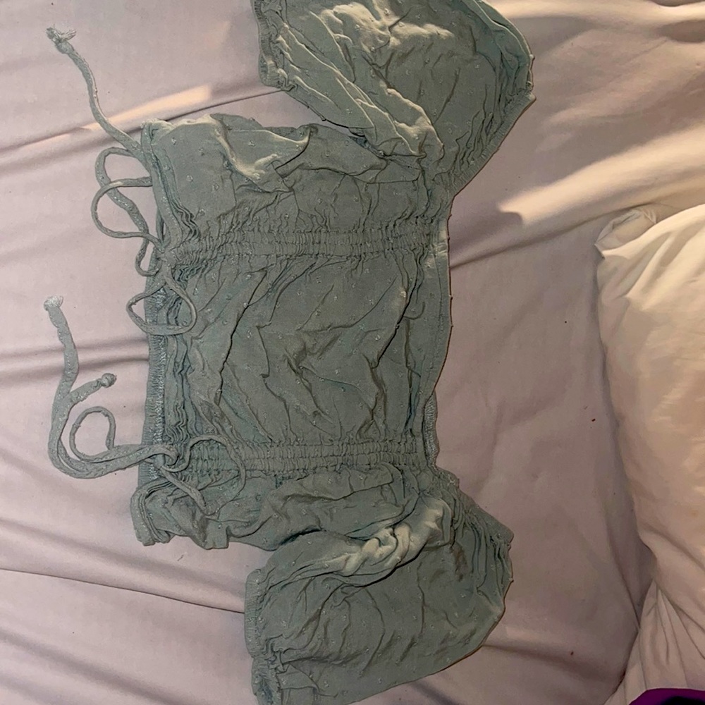 Sage green puff sleeves rushed top size large